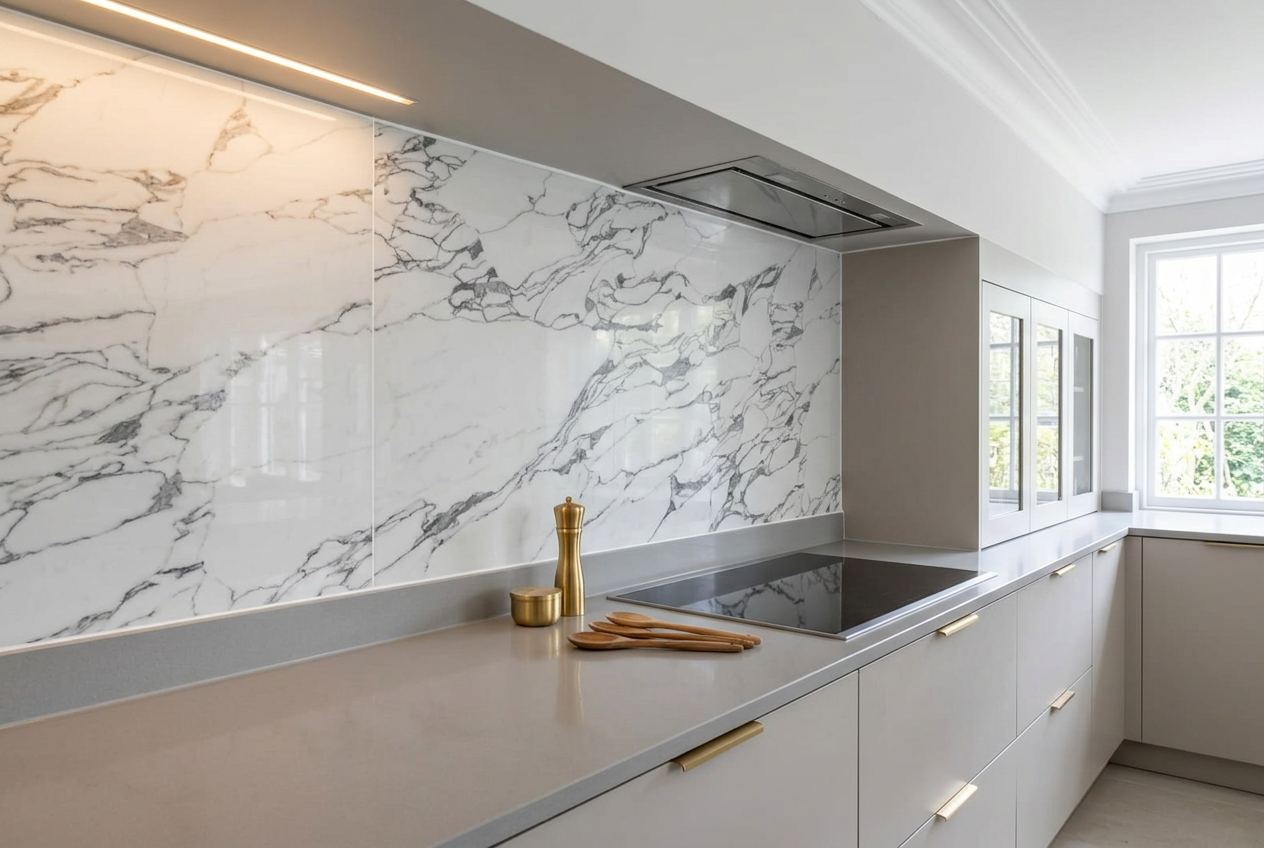 Marble kitchen splashback with neat sealant