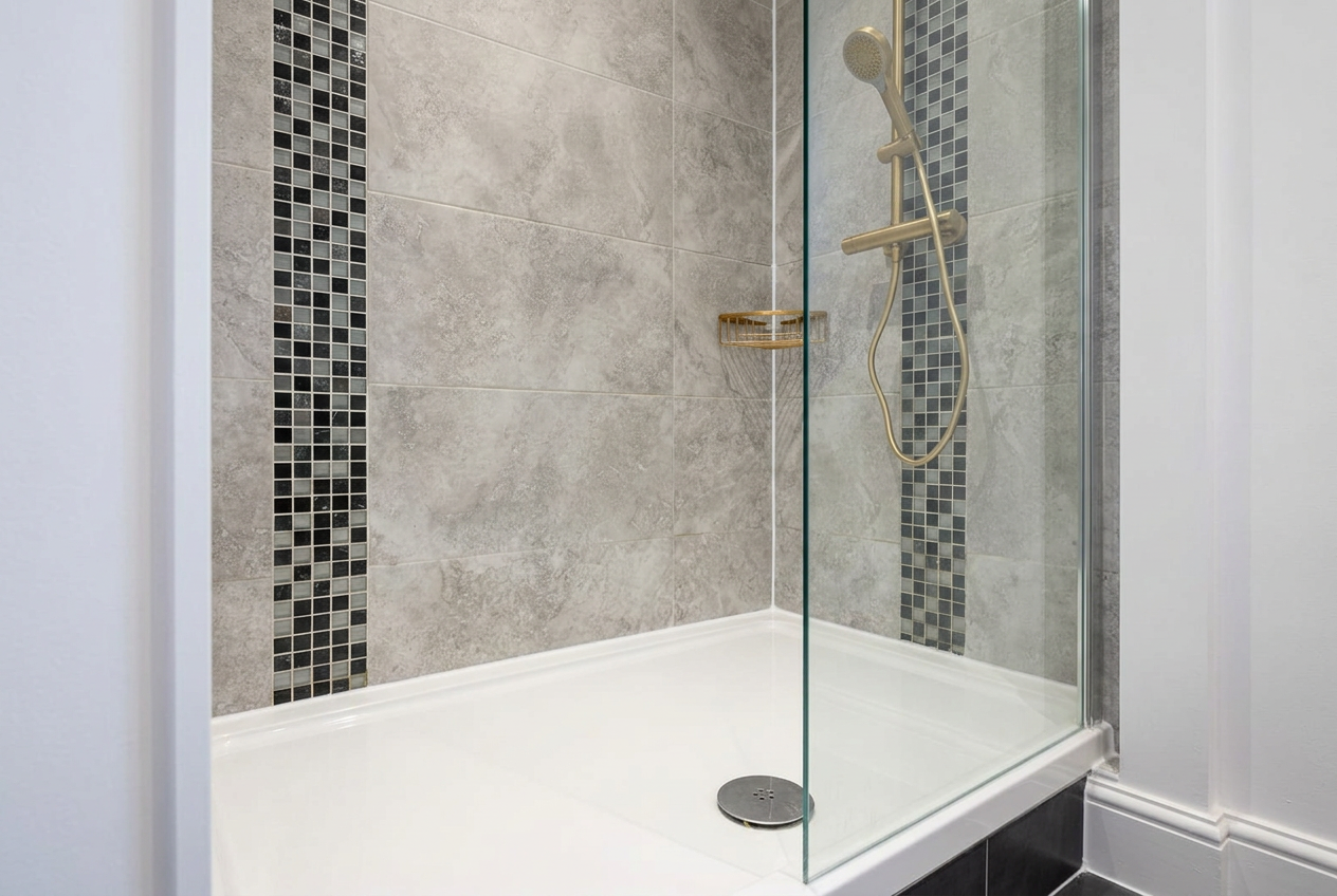 Walk-in shower tray with precise sealing